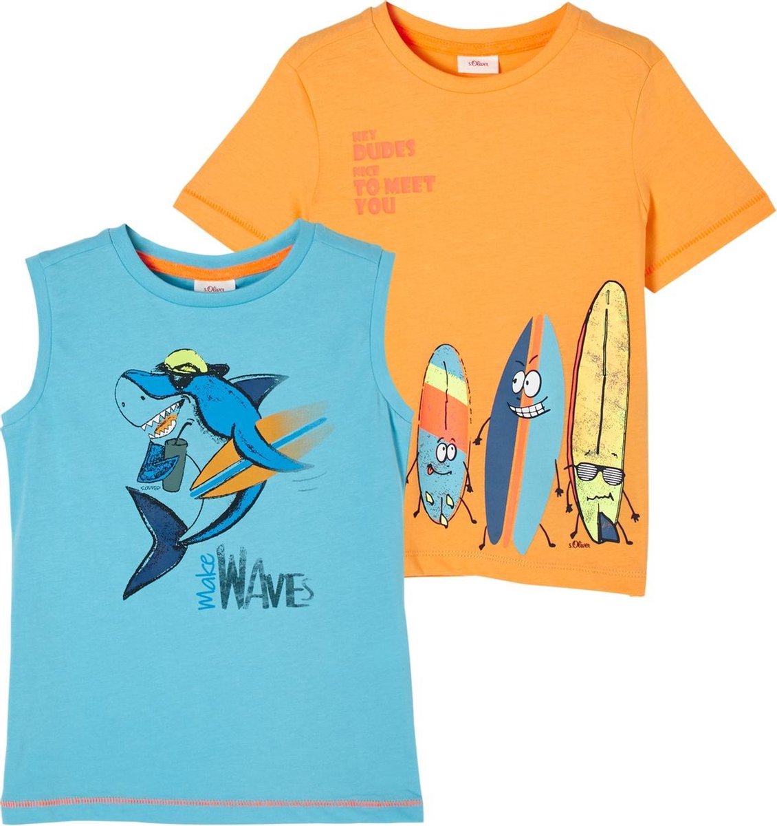 s.Oliver Jongens T-shirt Set - Korte Mouwen & Mouwloos - Set - Surfthema - Maat 140