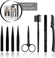 JOLTIA - Epileer Set - Wenkbrauw Scheermesje - Borstel - Pincet - Mesje - Wenkbrauwkam - Wenkbrauwpotlood - Potlood Zwart - Dermaplaning - Eyebrow Razor - Epilator - Trimmer- Wenkbrauwschaar - Epileren - Dames - Mannen - Incl. Luxe Opbergetui