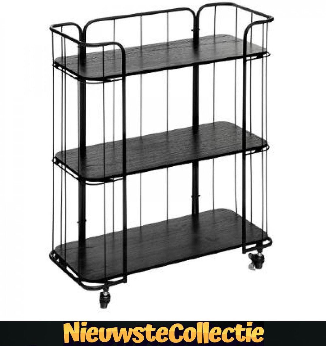 Nieuwste Collectie - trolley op wieltjes - zwart - serveerwagen - roltafel - kast - keuken - woonkamer - meubel  - schappenkast - NieuwsteCollectie