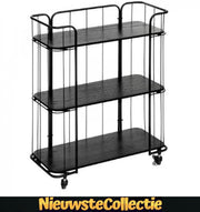 Nieuwste Collectie - trolley op wieltjes - zwart - serveerwagen - roltafel - kast - keuken - woonkamer - meubel  - schappenkast - NieuwsteCollectie