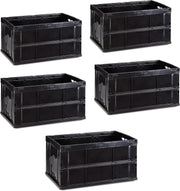relaxdays 5er set vouwkrat met deksel - 60 liter - boodschappenkrat - vouwbaar - zwart