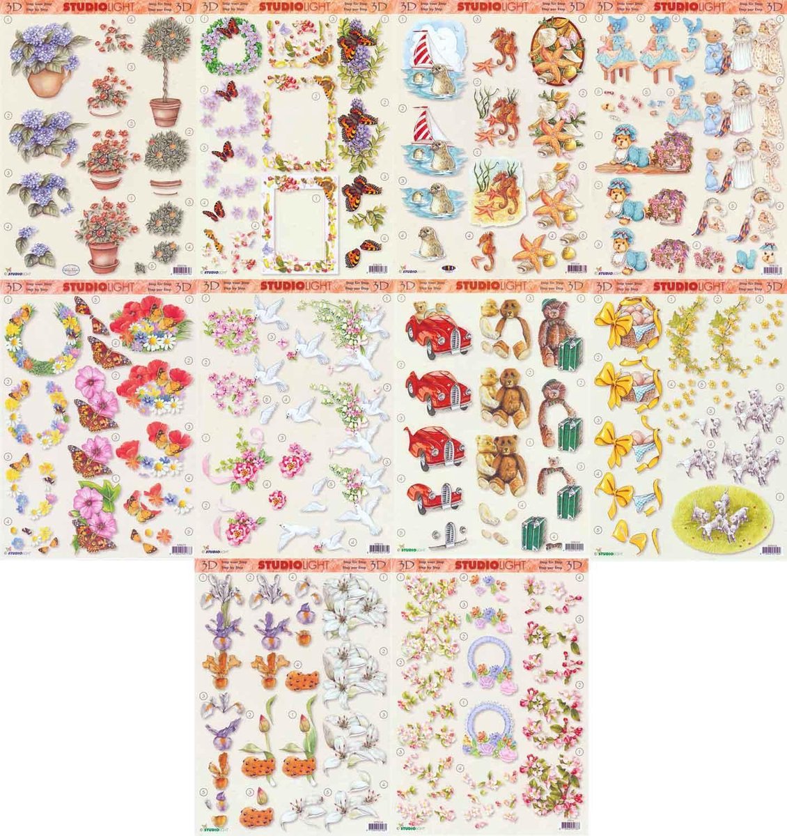 10x 3DA4 Knipvellen - Voor elk wat wils - Maak prachtige kaarten of fotoalbum