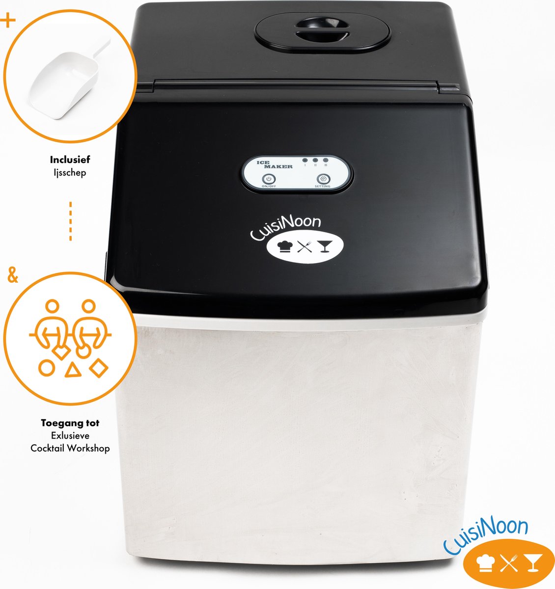 CuisiNoon® IJsblokjesmachine - Incl IJsemmer & IJsschep - IJsblokjesmaker - 24 ijsblokjes in 14 min.