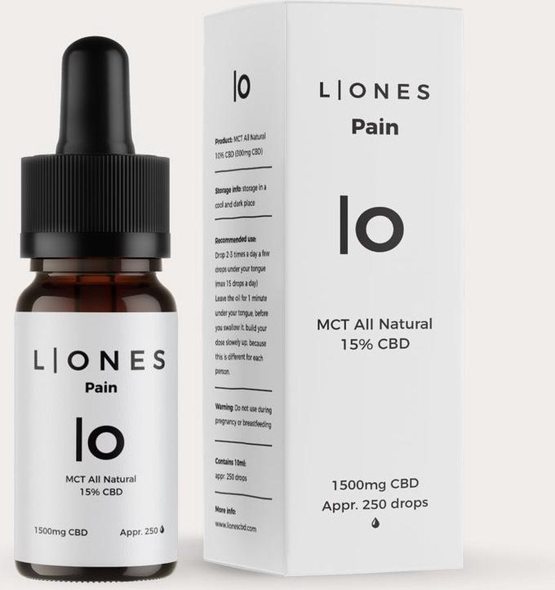 CBD Olie 15 Procent (15% / 1.500 mg CBD) - 10ml - Pain Collectie - LIONES