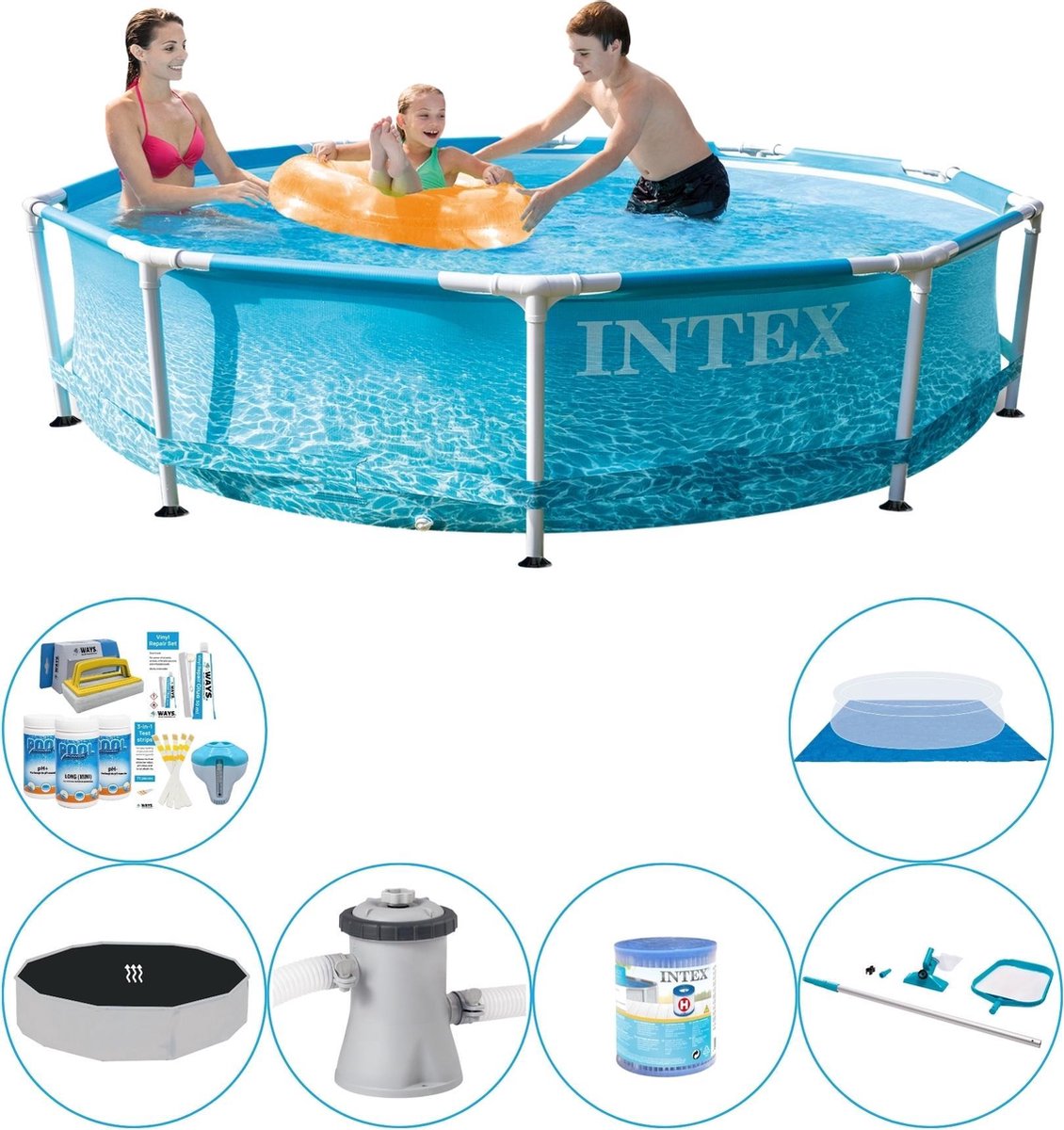 Zwembad Combinatie Deal - Intex Metal Frame Rond Strandzijde 305x76 cm