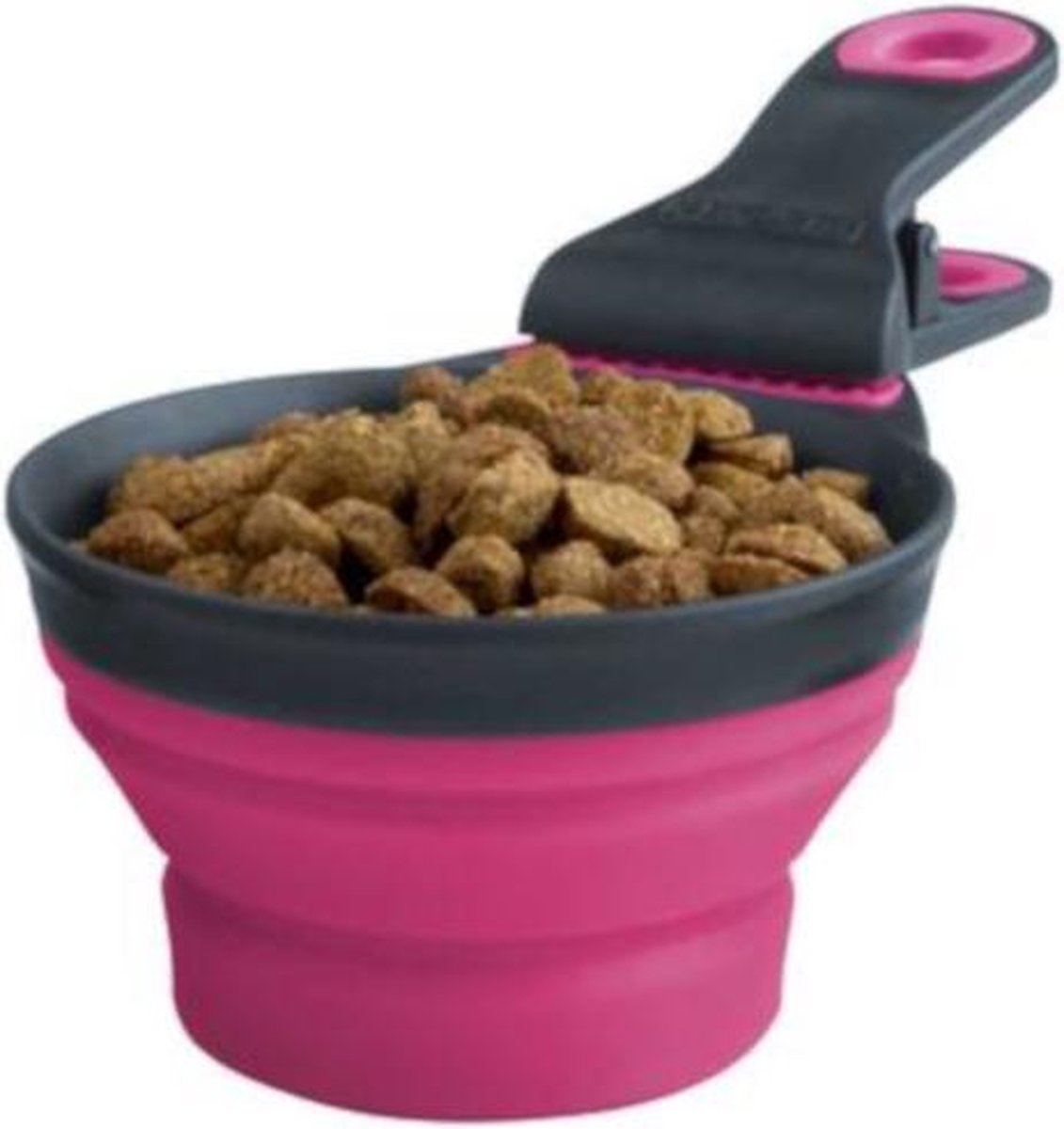 Popware Reisvoerbak Klipscoop 473 Ml Siliconen Roze/antraciet