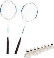 Badminton set blauw/wit met 8x shuttles en opbergtas - 3 sterren kwaliteit