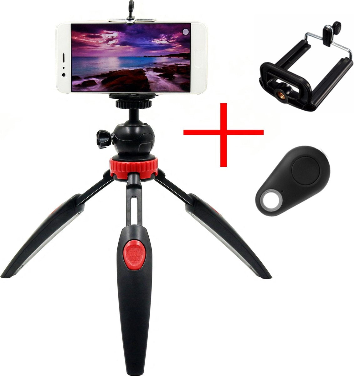 Universele Mini Tripod Statief voor Smartphone INCLUSIEF TELEFOONHOUDER en BLUETOOTH SHUTTER