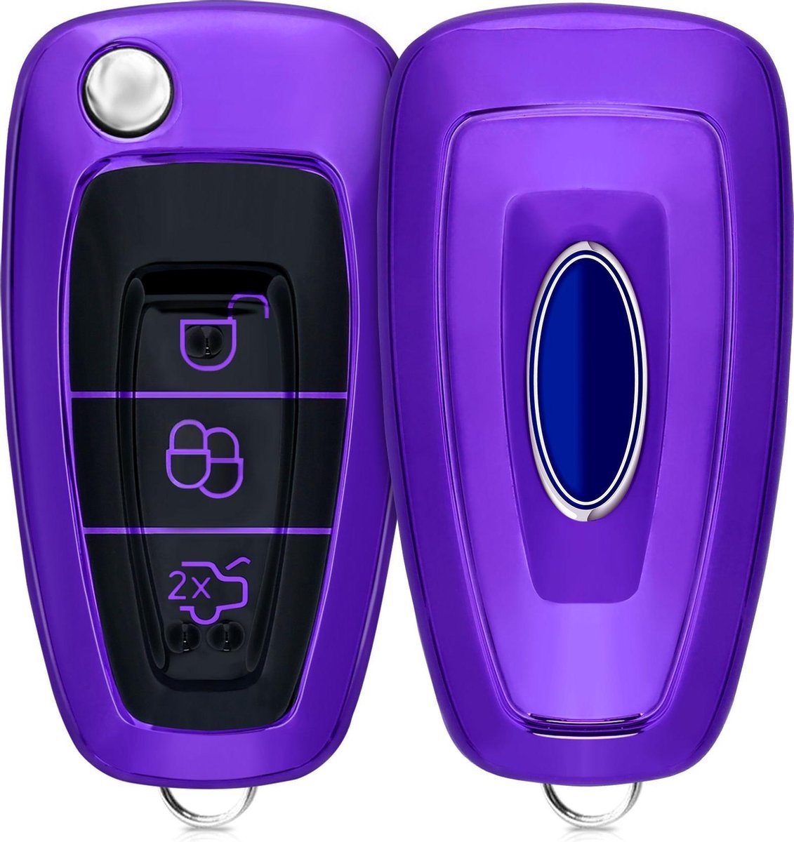 kwmobile autosleutelhoes voor Ford 3-knops inklapbare autosleutel - TPU beschermhoes in hoogglans violet