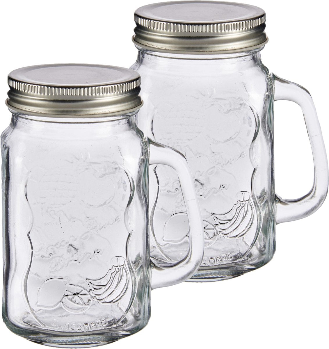 Set van 12x stuks glazen Mason Jar drinkbekers/drinkpotjes met dop 430 ml - anti-lek drinkglazen