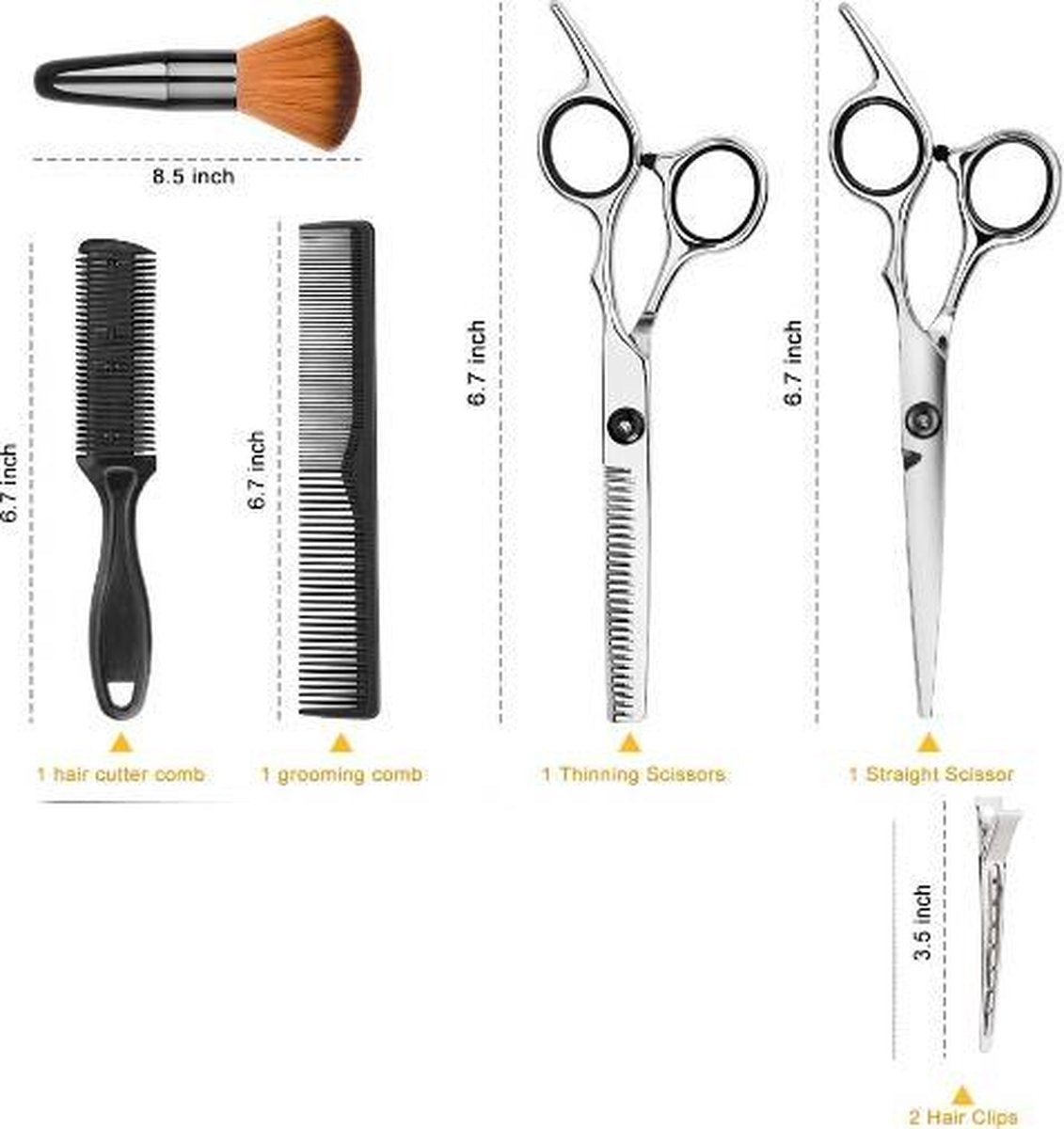 Complete kappersset - Schaar - Uitdunschaar - Snijkam - Kam - Cape - Etui - Kapper - 10-delige set