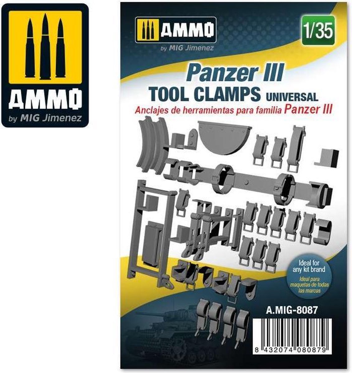 1:35 AMMO MIG 8087 Panzer III Tool Clamps - Universal Resin onderdeel