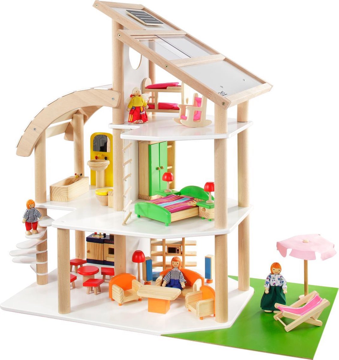 howa Houten Poppenhuis "Strand Villa" met 30 Meubels en 4 poppen 7014