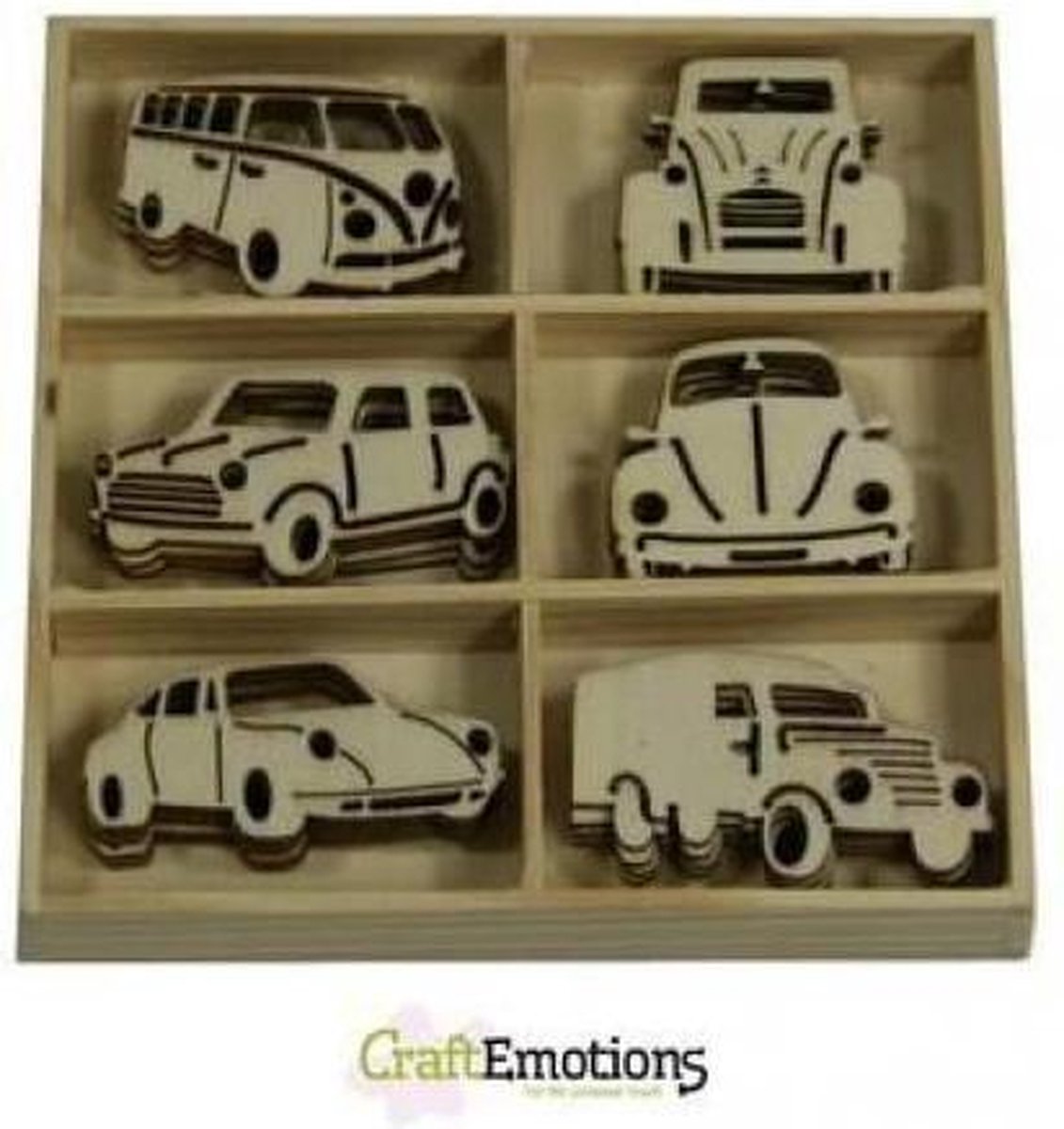 CraftEmotions Houten ornament - klassieke autos 30 assorti  - box 10.5x10.5cm