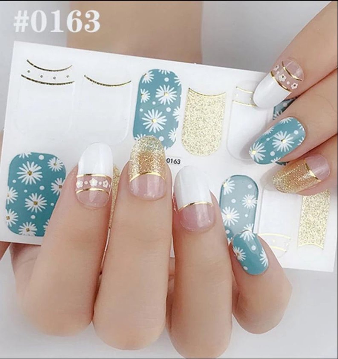 Nail art nagel stickers nagel stickers Daisy met goud en wit 0163
