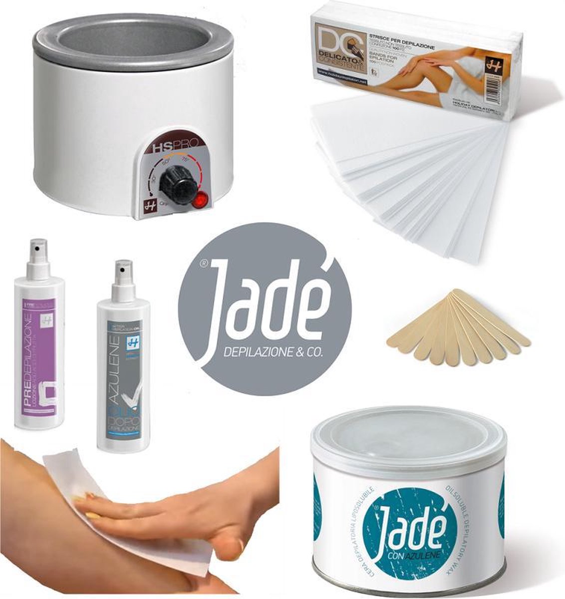 Jadé Stripwax startkit Azuleen │ontharingswax │ harsapparaat │ Startset Harsen in blik │ wax can 400 ml │stripwax │striphars voor ontharen van het gehele lichaam │400 ml