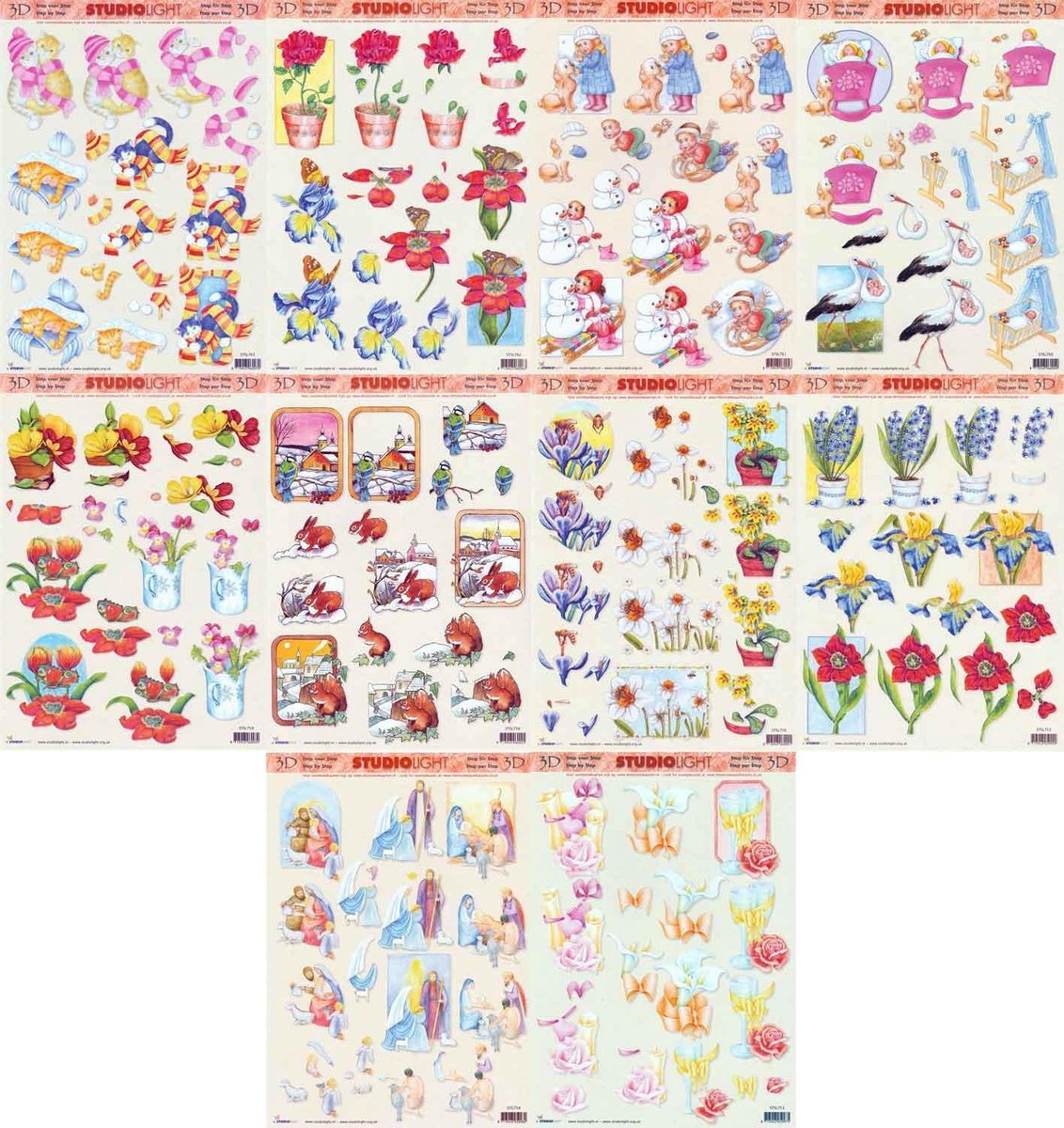 10x 3DA4  Knipvellen - Voor elk wat wils - maak prachtige kaarten en fotoalbums