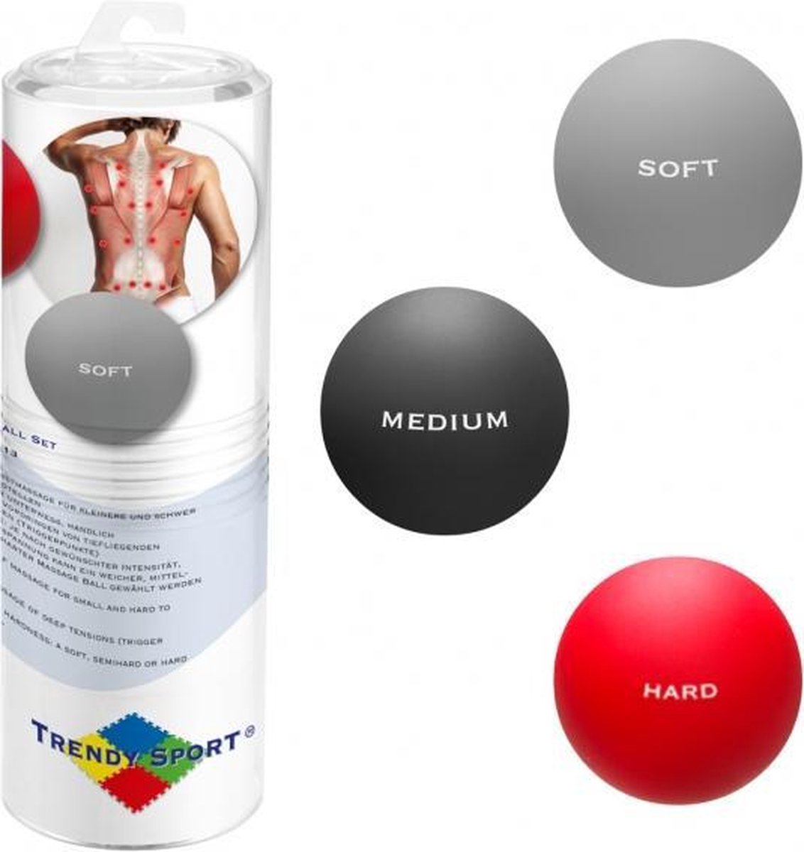 Trendy Sport Massageballen - Tres Forca - set van 3 ballen  - Trigger point therapie ballen - 3 verschillende hardheden - Zacht - Middel - Hard