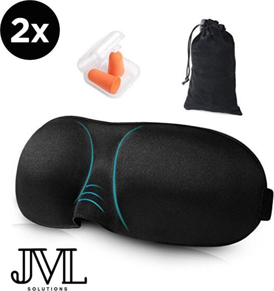 JML Luxe Slaapmasker - 100% Verduisterend - Zwart - 2 Stuks