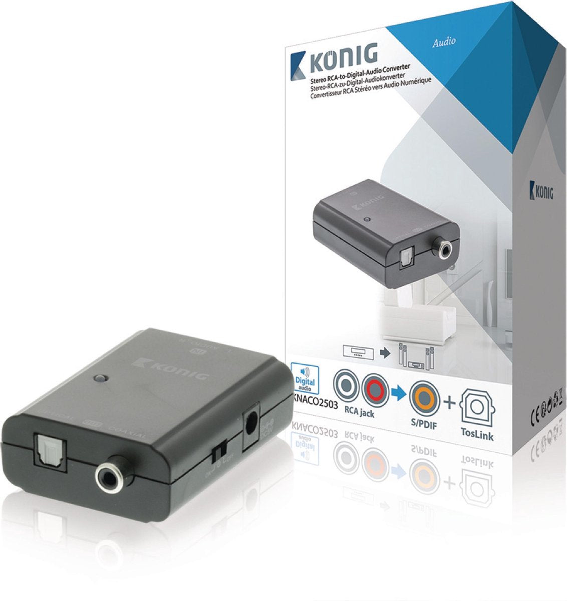 Digital Audio Converter 2x RCA Female - 1x TosLink Female + 1x S/PDIF (RCA) Female Dark Grey