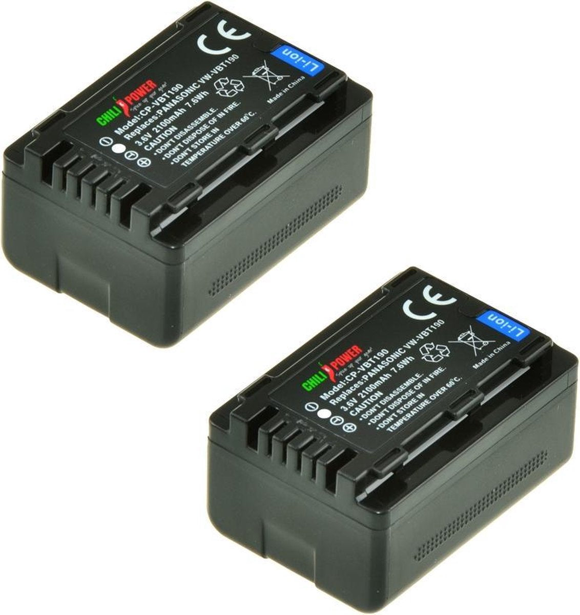 ChiliPower Panasonic VW-VBT190 camera batterij - 2 stuks verpakking
