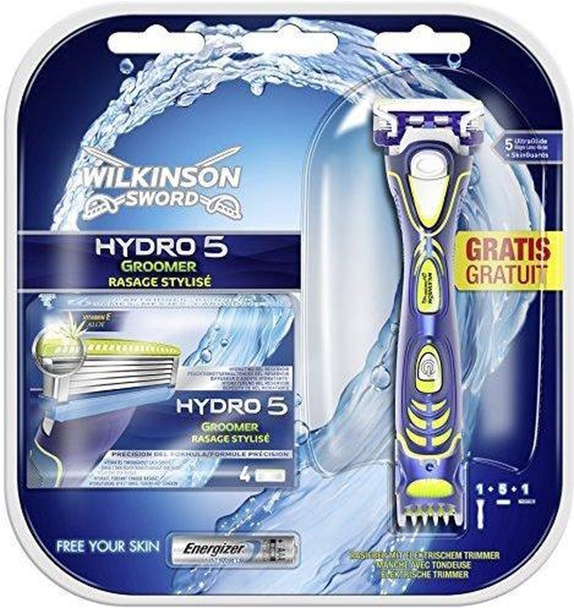 Wilkinson Sword Hydro 5 Groomer -Scheerapparaat + 5 scheermesjes + Batterij
