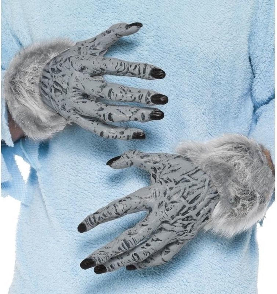 Weerwolf handschoenen grijs met nepbont voor volwassenen - Verkleed accessoires