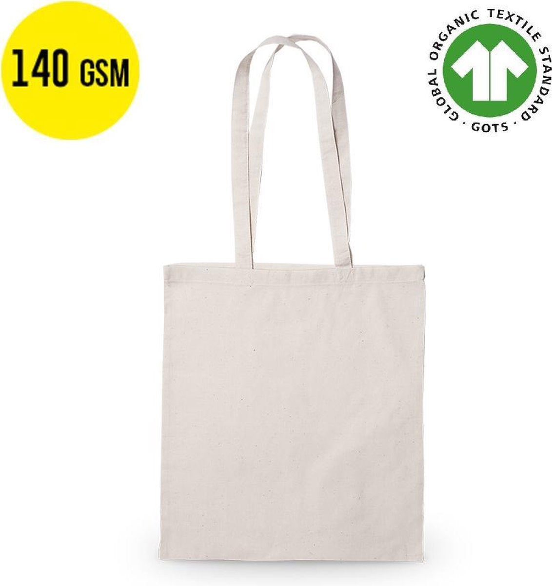 10 stuks Ecologische Katoenen Tassen Shopper 37x41cm - 140 grams - 100% biologisch katoen - met hengsel