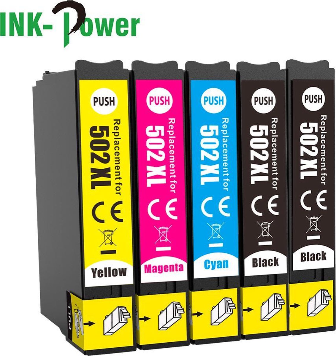 Inktcartridges voor Epson 502 - Multipack van 5 stuks - Met Chip - Epson 502XL - Voor Printers: Expression Home XP-5100 / XP-5105 - Workforce WF-2860DWF / WF-2865DWF - Epson Inktpatronen