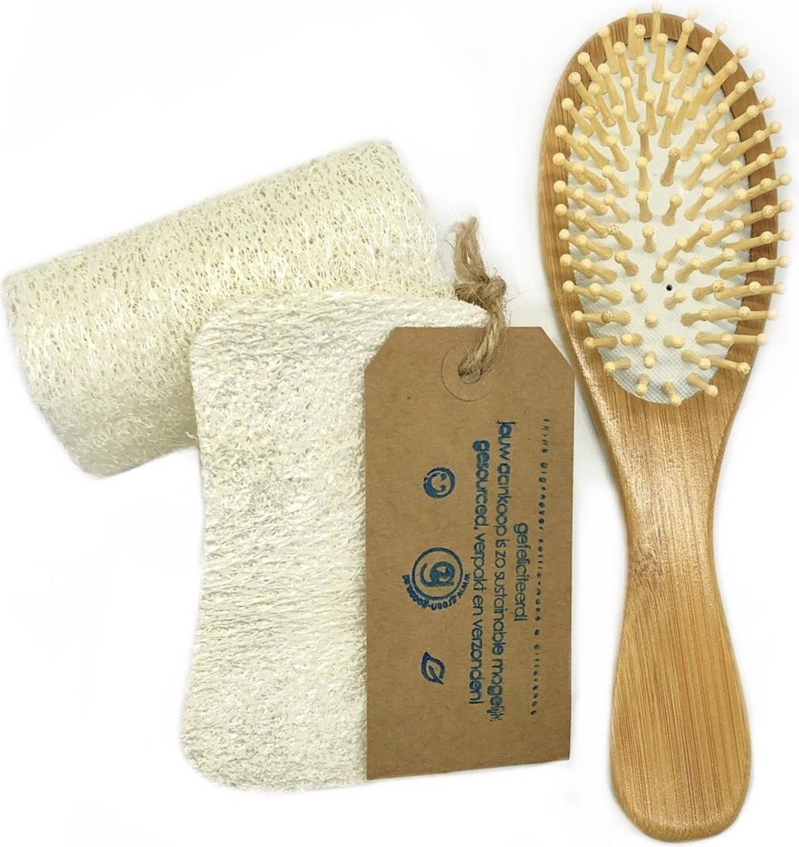 Duurzaam Houten Huidverzorgings Pakket | Bamboe Massage Haarborstel | Twee Natuurlijke Sponzen