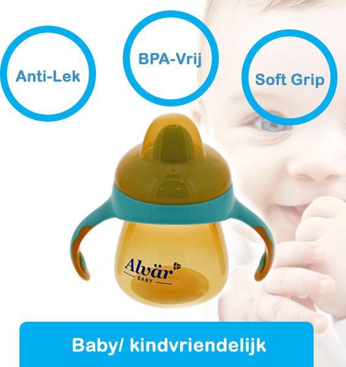 Alvar baby fles / soft grip / grote dop / anti-lekbescherming baby fles
