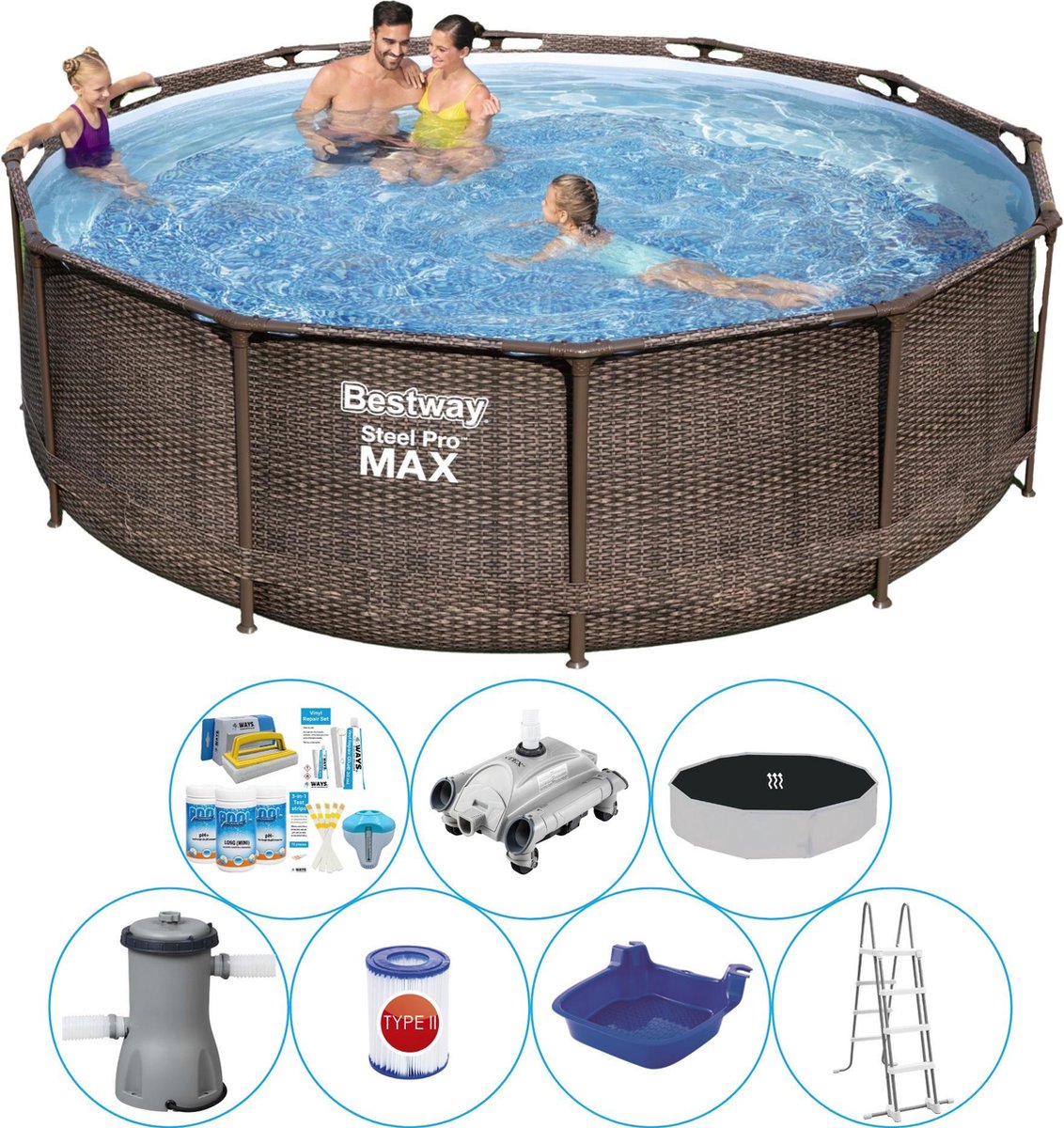 Zwembad Combinatie Set - Bestway Steel Pro MAX Rattan 366x100 cm