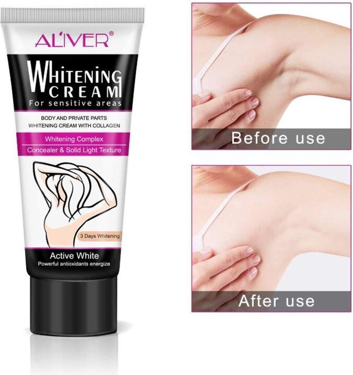 Aliver Whitening Cream - 60 ML - Maakt huid witter binnen 3 dagen - Sensitive area -Whitening body cream