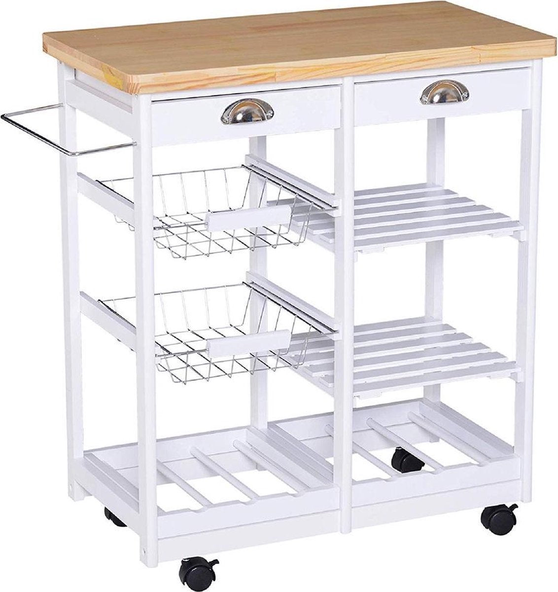 HOMdotCOM Serveerwagen met mandjes en wijnrek wit