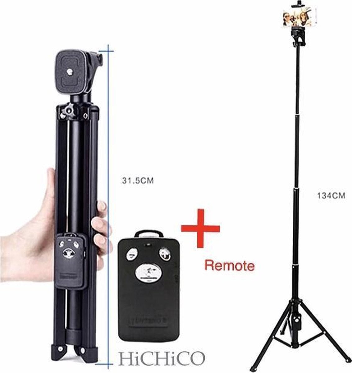 HiCHiCO Mini Smartphone Tripod Camera Statief (Tafel Tripod) 134Cm + Bluetooth Remote Shutter