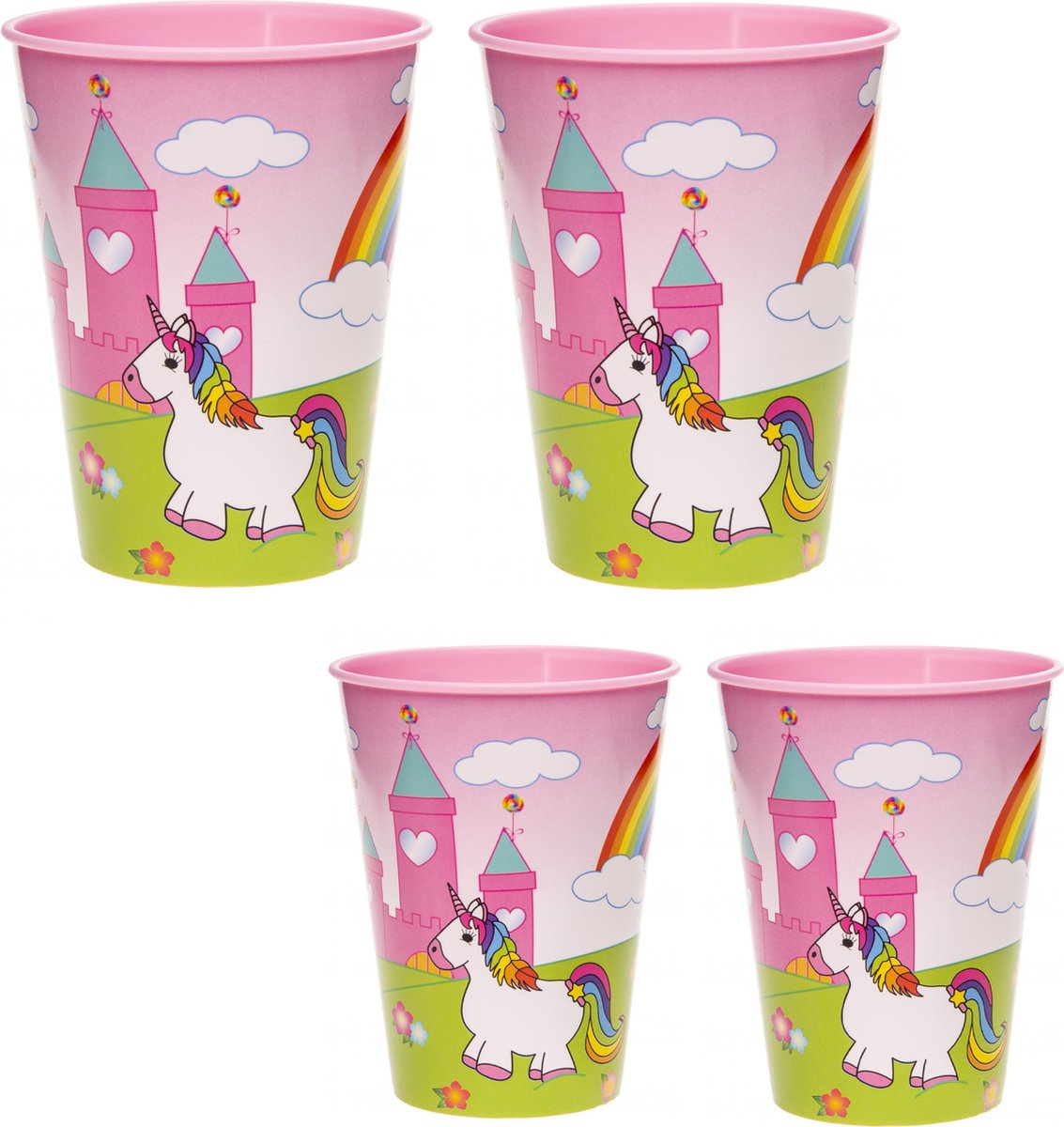 4 stuks kunststof bekers Unicorn - eenhoorn 260 ml
