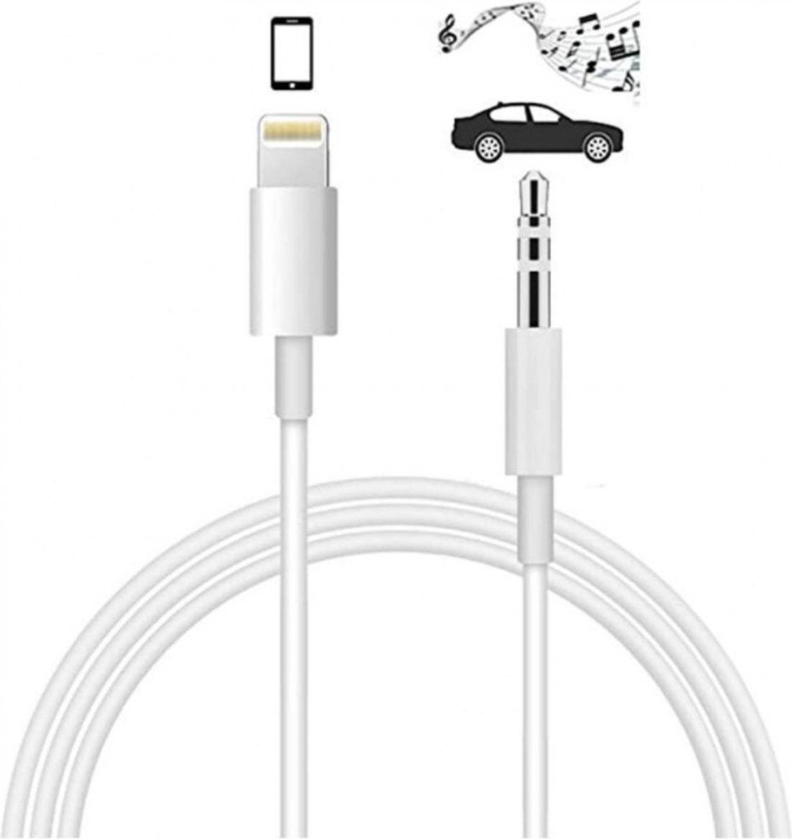 iPhone Lightning naar Headphone Jack Audio Aux Kabel - Iphone Auto Kabel - 3.5 mm - 1 Meter - Wit