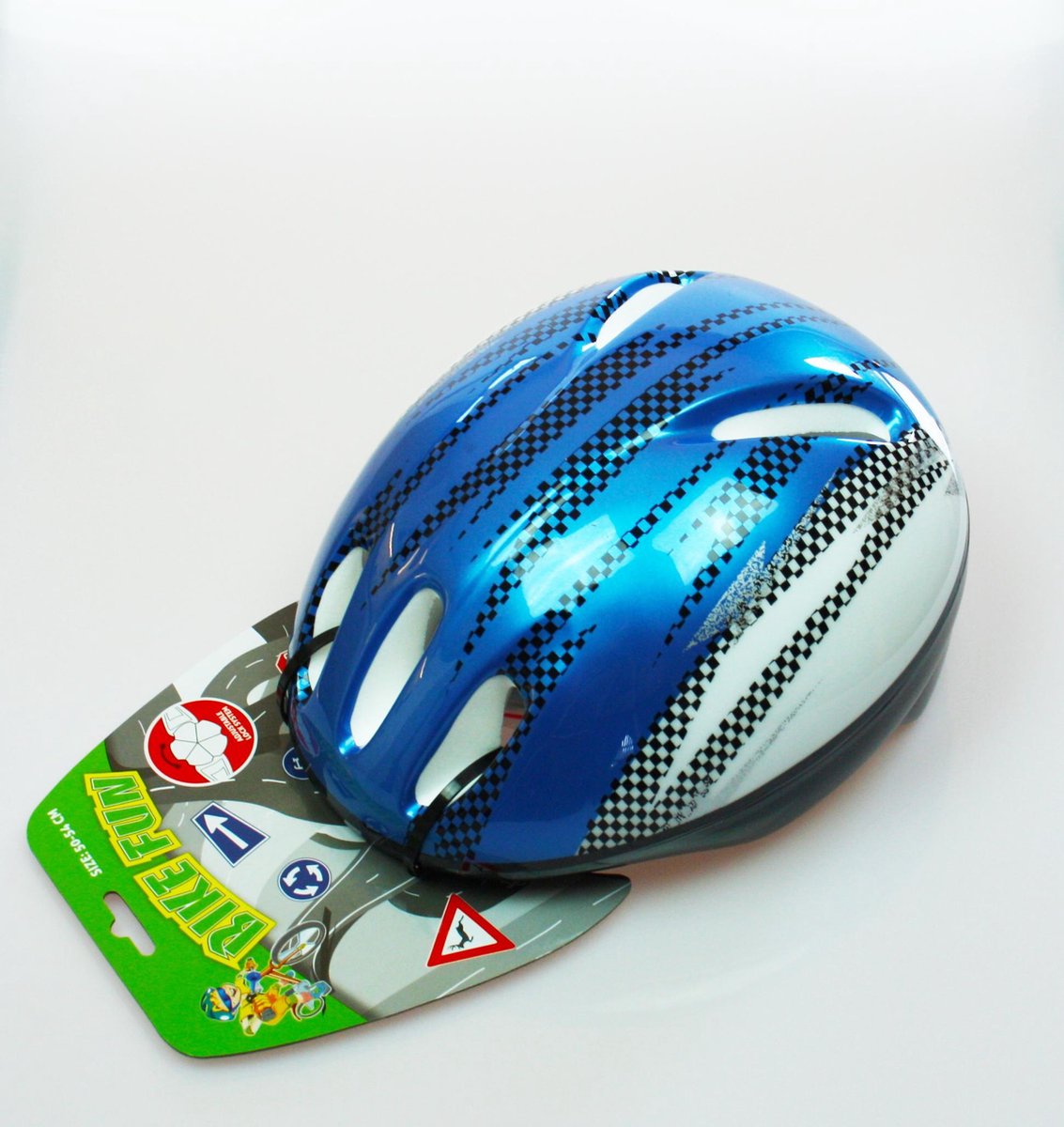 Bike Fun Kinderhelm M50-54 Blauw Strepen