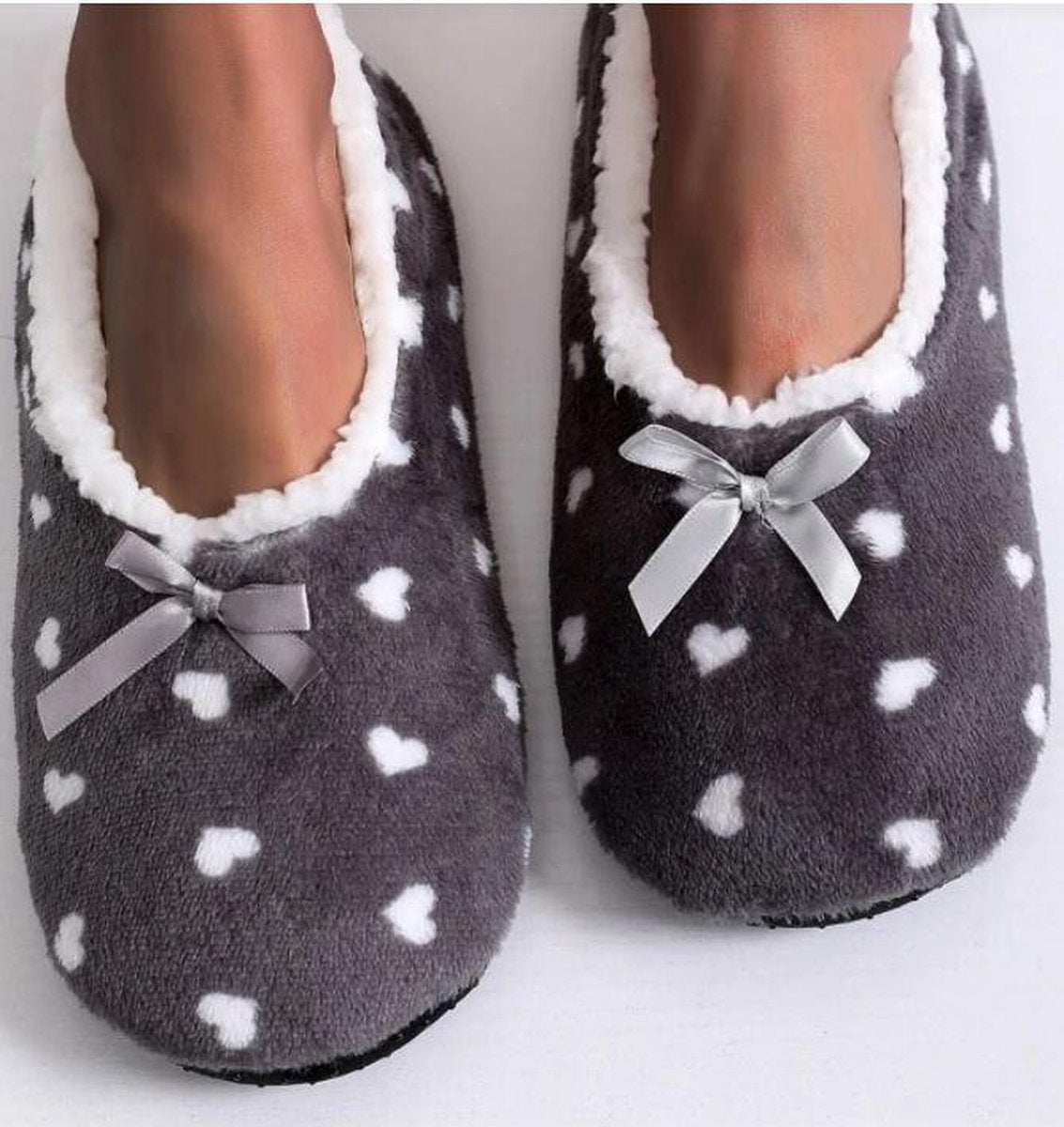 Sorprese cosy – pantoffels dames – hartjes grijs – maat 36-38 – sloffen dames