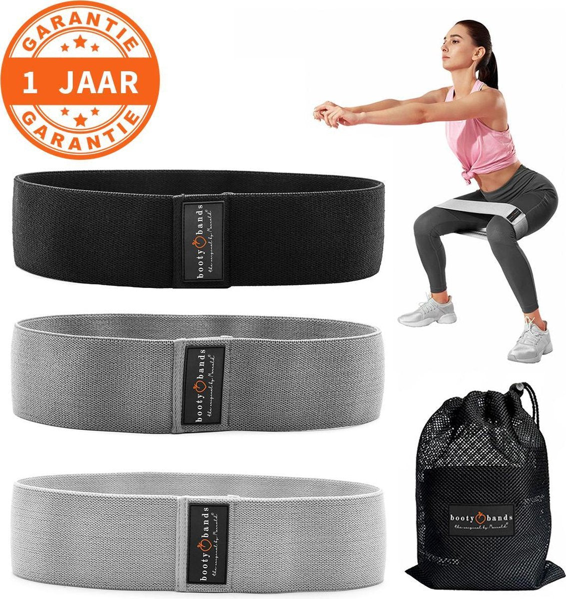 Marrald - Booty Bands grijs 3 stuks set - the original weerstandsbanden fitnessband bootybands weerstandband