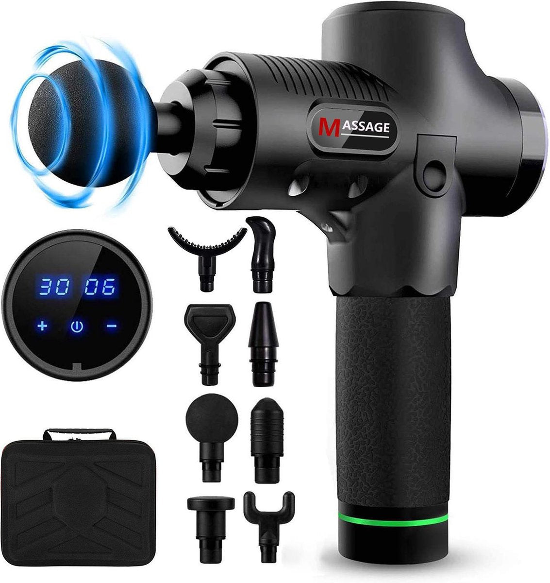 YONO Massage Gun Professioneel – Pistool – 8 Kopstukken – 30 Standen – Zwart