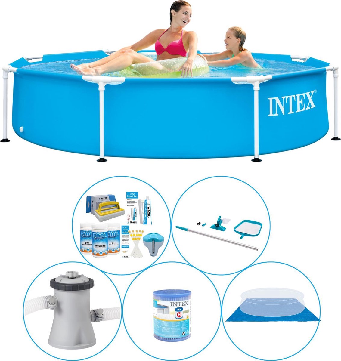 Intex Metal Frame Rond 244x51 cm - 6-delig - Zwembad Combi Deal