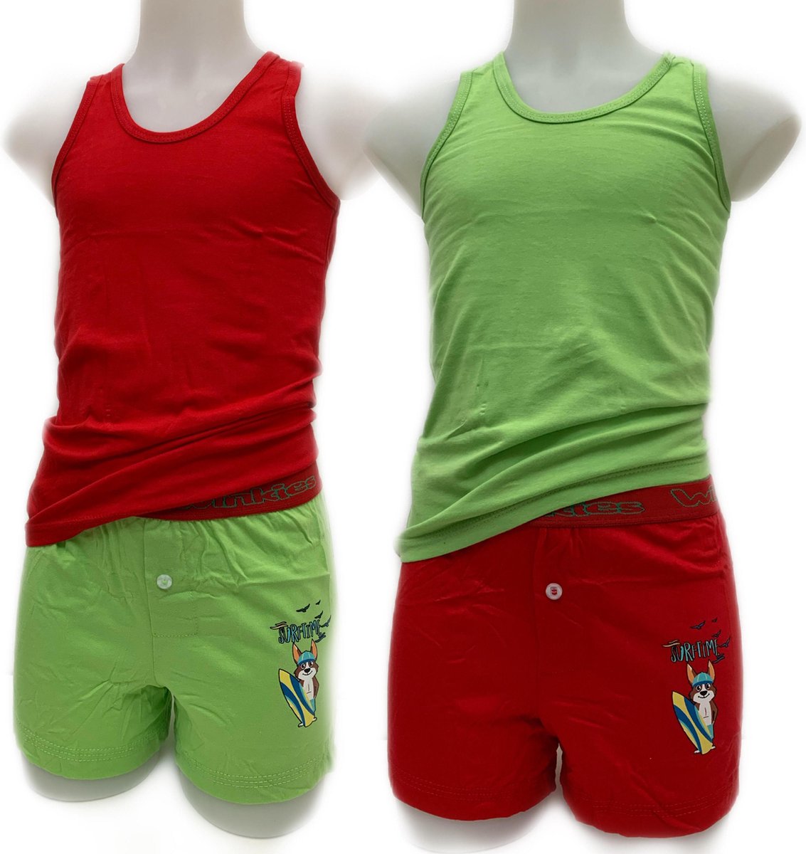 Embrator 2 x Jongens Ondergoedsetje met loose fit boxershort rood/appelgroen 104/110