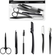 BOTC Pincet Epileer Sets - Schaar Pincet 6 In 1 - Wenkbrauw Kit - Neushaar schaar - Wimper borstel - Wenkbrauw scheermes - Schuine pincetmet kam- Zwart
