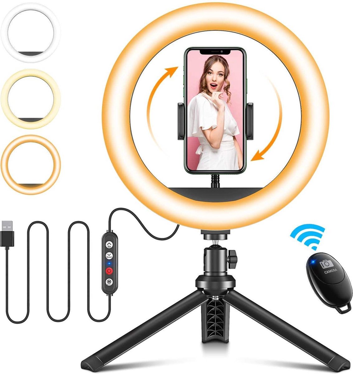 ringlight met statief - ZINAPS  10 Inch Ring Light met statief en Mobile Phone Holder