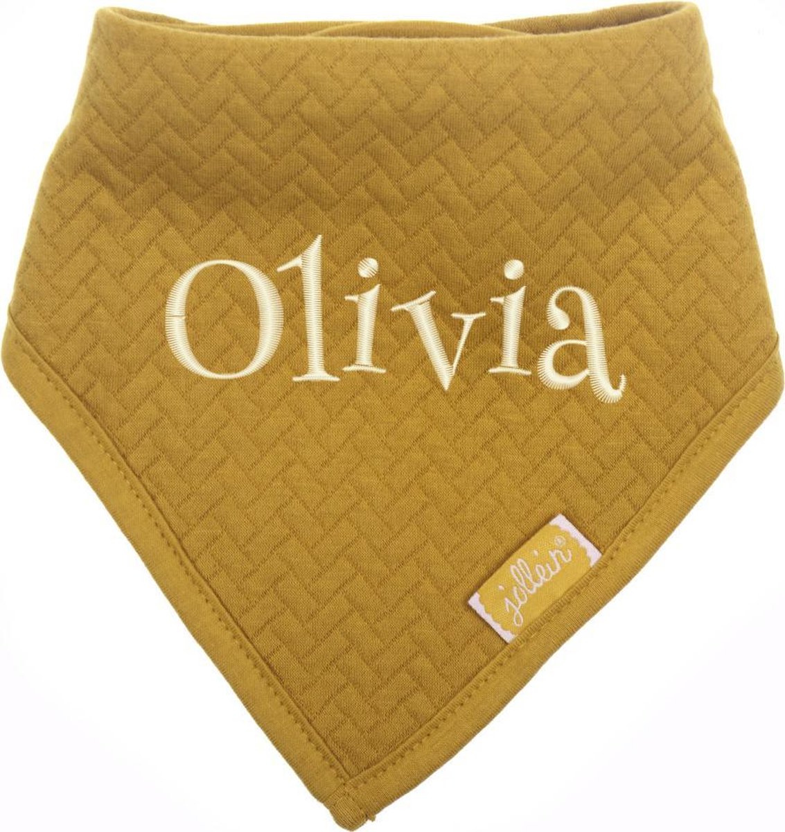 Bandana slabbetje brick mosterdgeel met naam | geborduurd | gepersonaliseerd