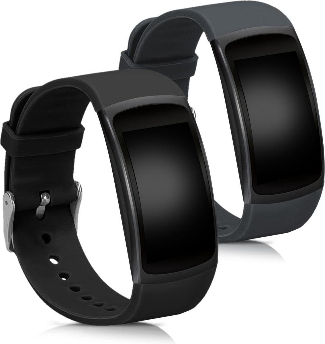 kwmobile 2x horlogeband voor Samsung Gear Fit2 / Gear Fit 2 Pro - siliconen band voor fitnesstracker - grijs / zwart