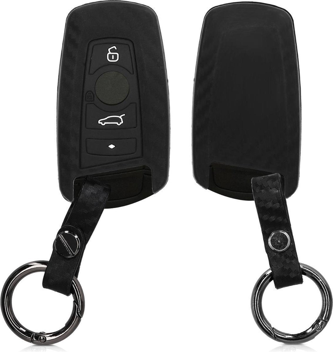 kwmobile autosleutelhoes voor BMW 3-knops draadloze autosleutel (alleen Keyless Go) - Siliconen beschermhoes in zwart - Carbon design