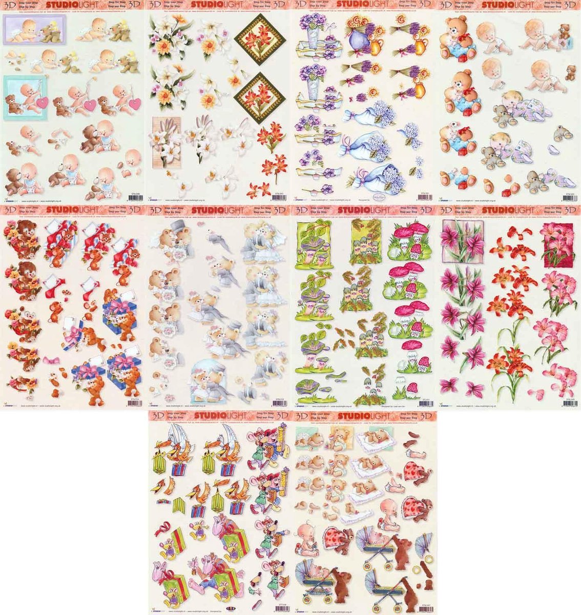 10x 3DA4 Knipvellen - Voor elk wat wils - Maar prachtige wenskaarten en scrapbook