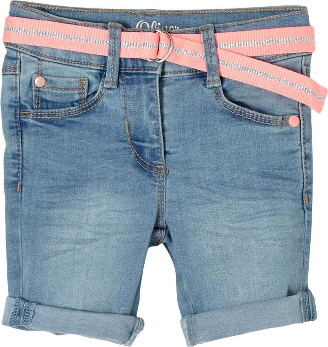 s.Oliver Jeans Meisjes Short - Inclusief Roze Riem - Korte Spijkerbroek - Lichtblauw - Maat 92
